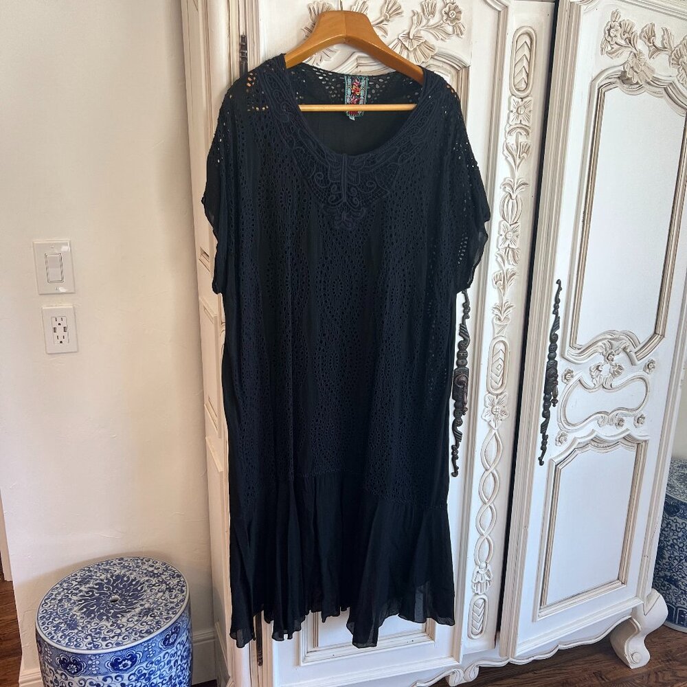Johnny Was black lace dress  with separate slip liner 2x